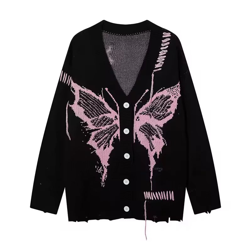 Black Grunge Knitted Butterly Cardigan