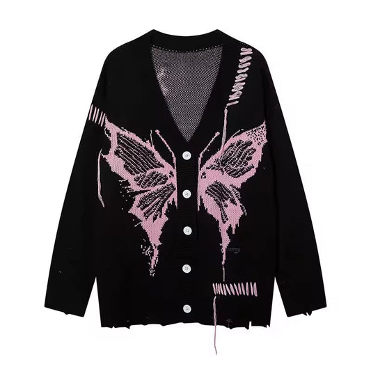 Black Grunge Knitted Butterly Cardigan