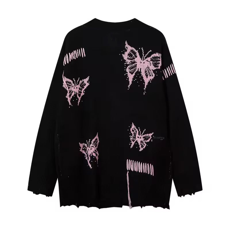 Black Grunge Knitted Butterly Cardigan