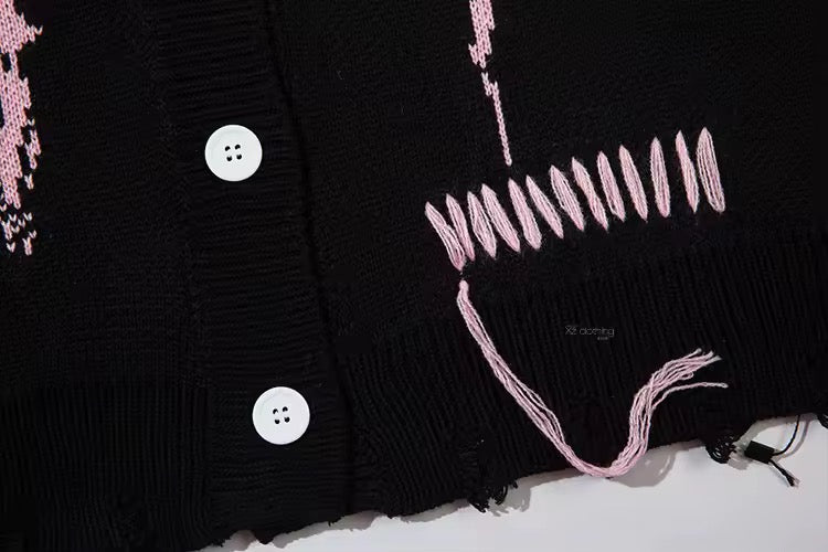 Black Grunge Knitted Butterly Cardigan