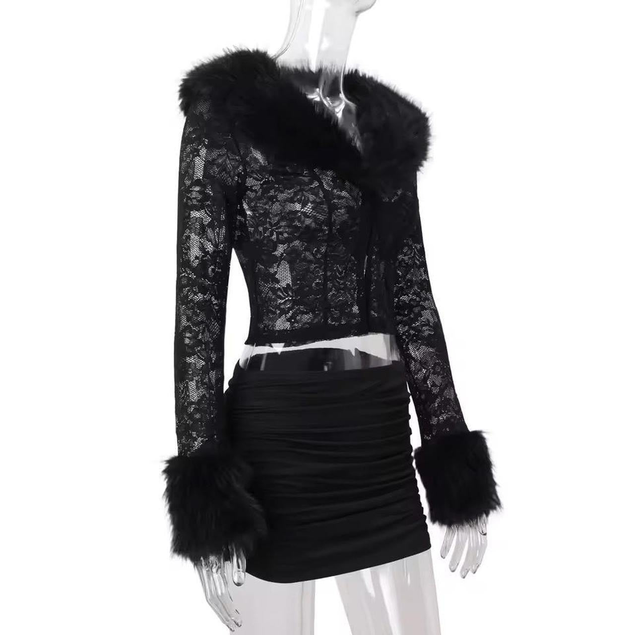 Black Lace Fluffy 2 Piece Blouse And Skirt Clueless Set