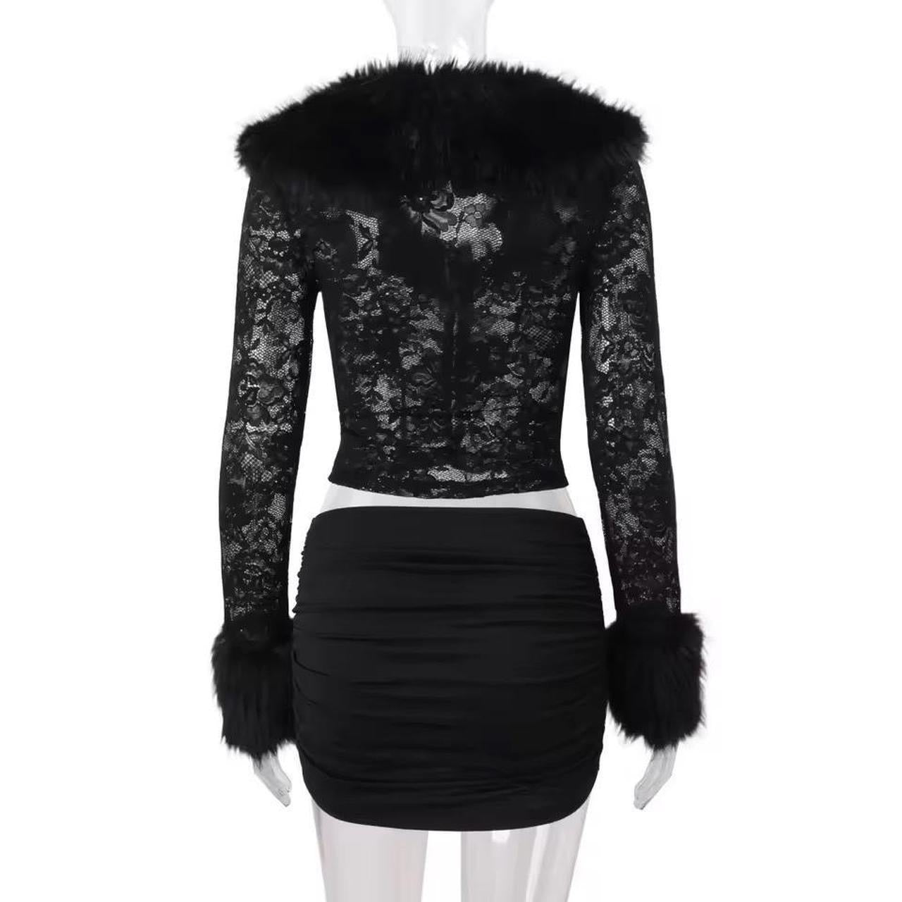 Black Lace Fluffy 2 Piece Blouse And Skirt Clueless Set