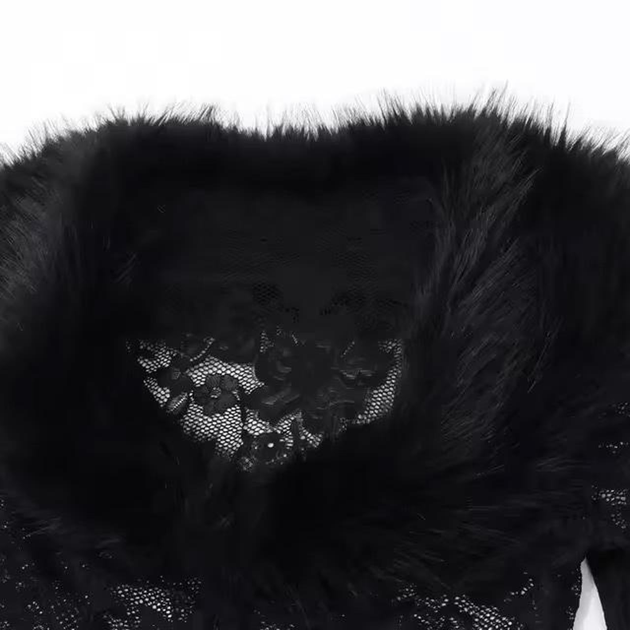 Black Lace Fluffy 2 Piece Blouse And Skirt Clueless Set