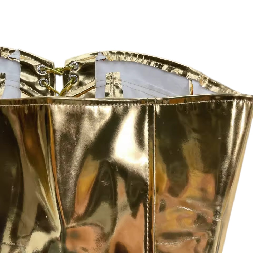 Gold Faux Leather Futuristic Lace Up Cropped Corset