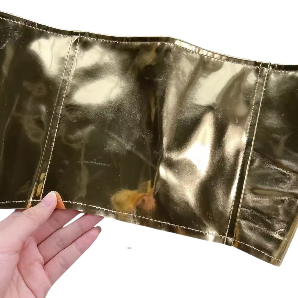 Gold Faux Leather Futuristic Lace Up Cropped Corset