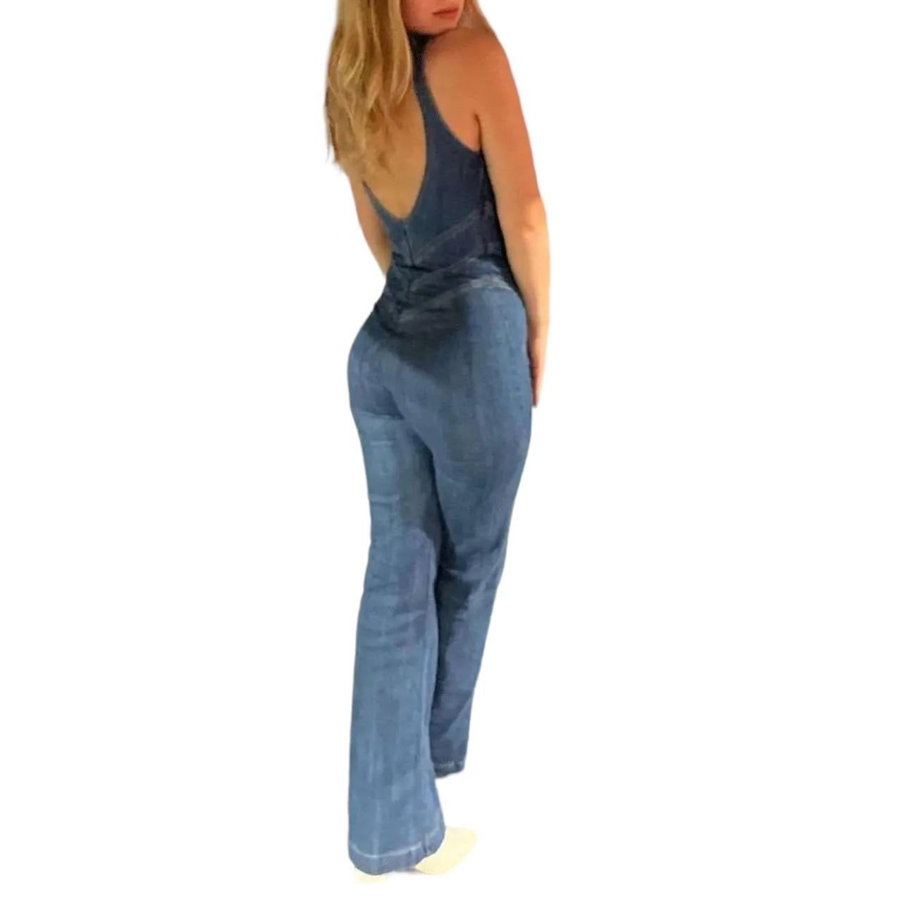 Blue Denim Heart Cut Out Flare Jumpsuit