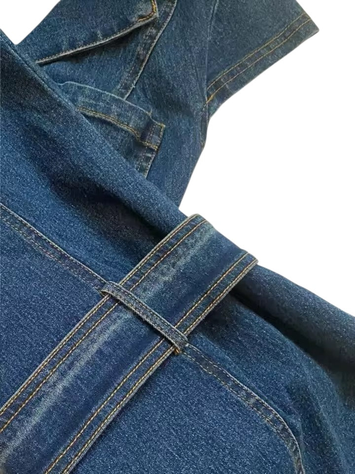 Blue Denim Y2k Belt Mini Minimalist Dress