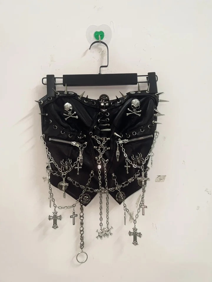 Black Punk Studded Chain Corset Crop Top