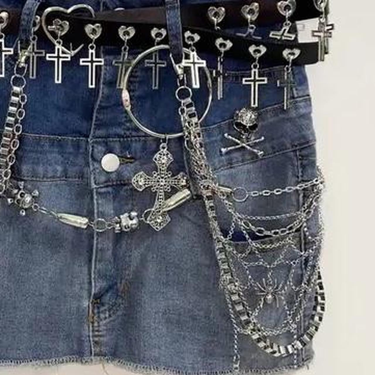 Blue Denim Punk Chain Mini Skirt