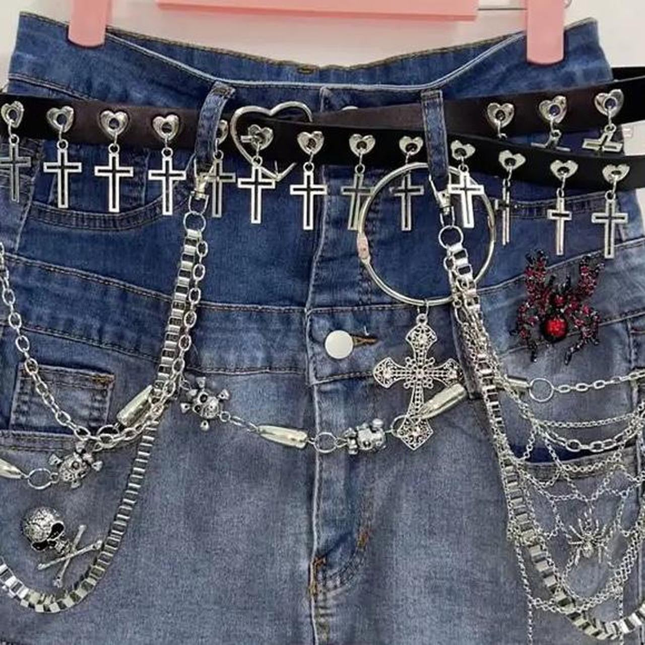 Blue Denim Punk Chain Mini Skirt