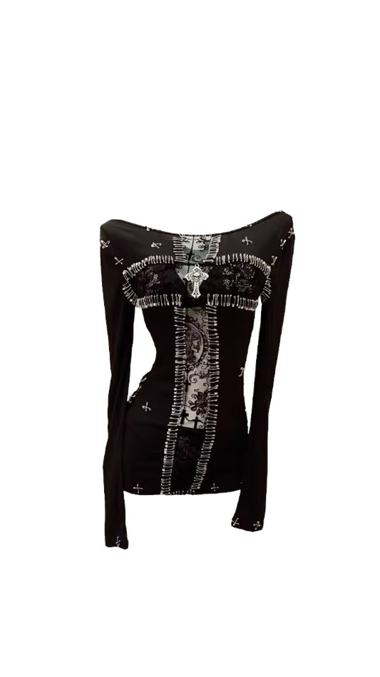 Black Dark Empress Cross Gothic Long Sleeve Tank Top