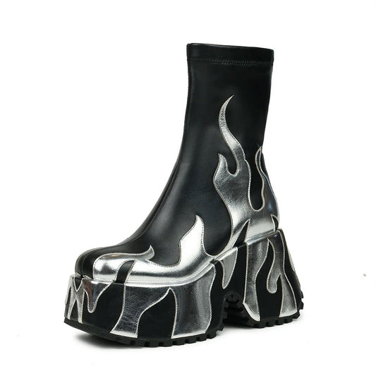 Black Flame Platform Punk Rave Boots