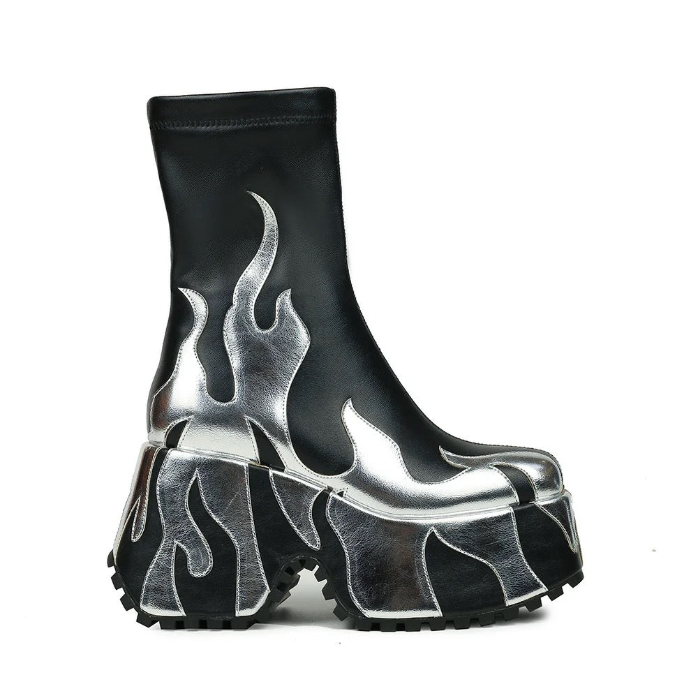 Black Flame Platform Punk Rave Boots