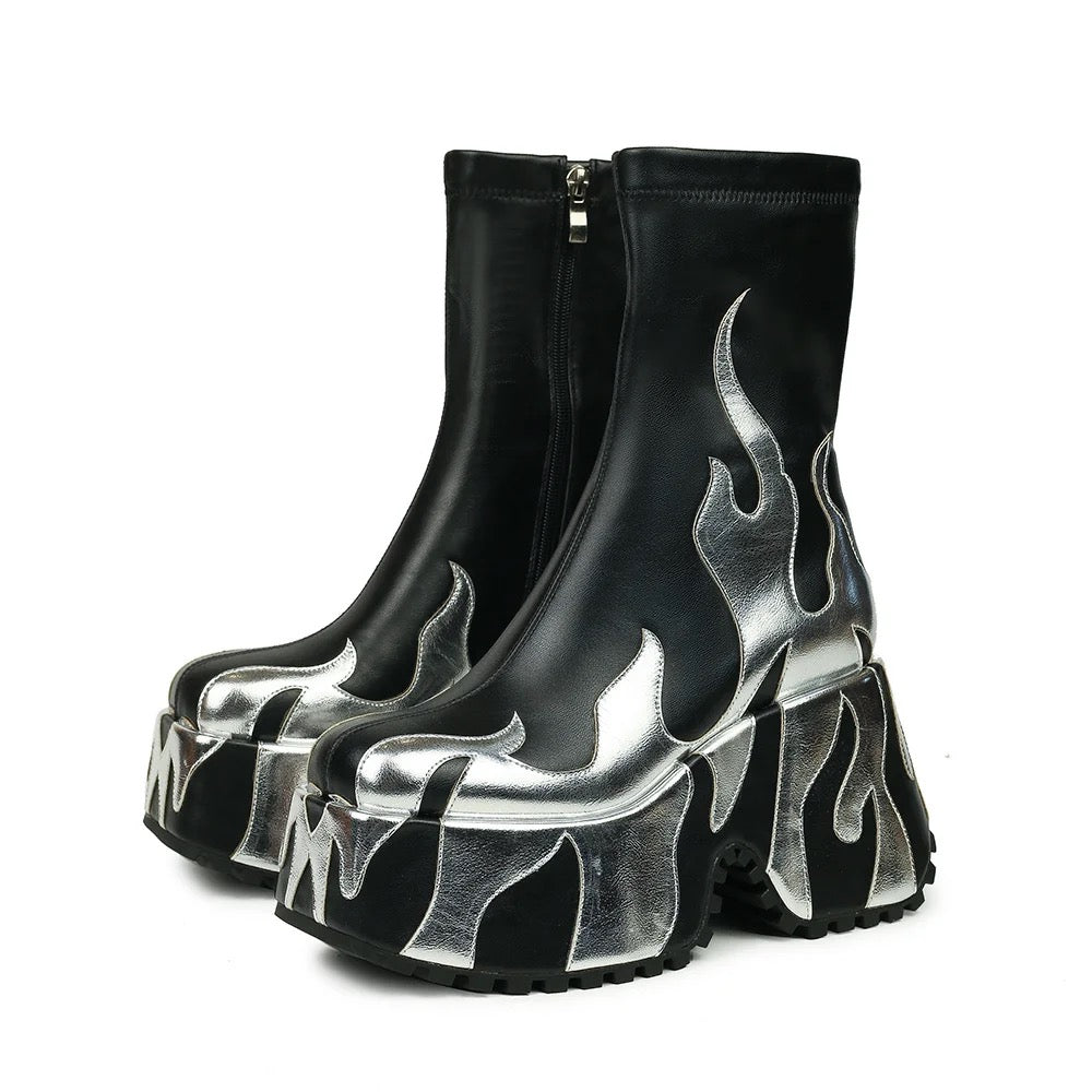 Black Flame Platform Punk Rave Boots