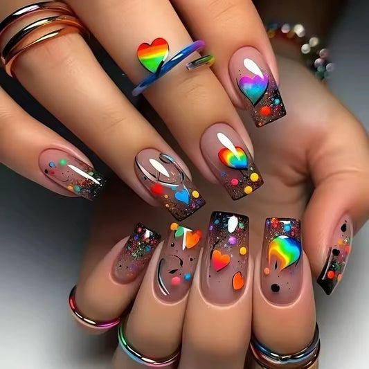 Rainbow Neon 3D Art 24 Piece False Nails Set