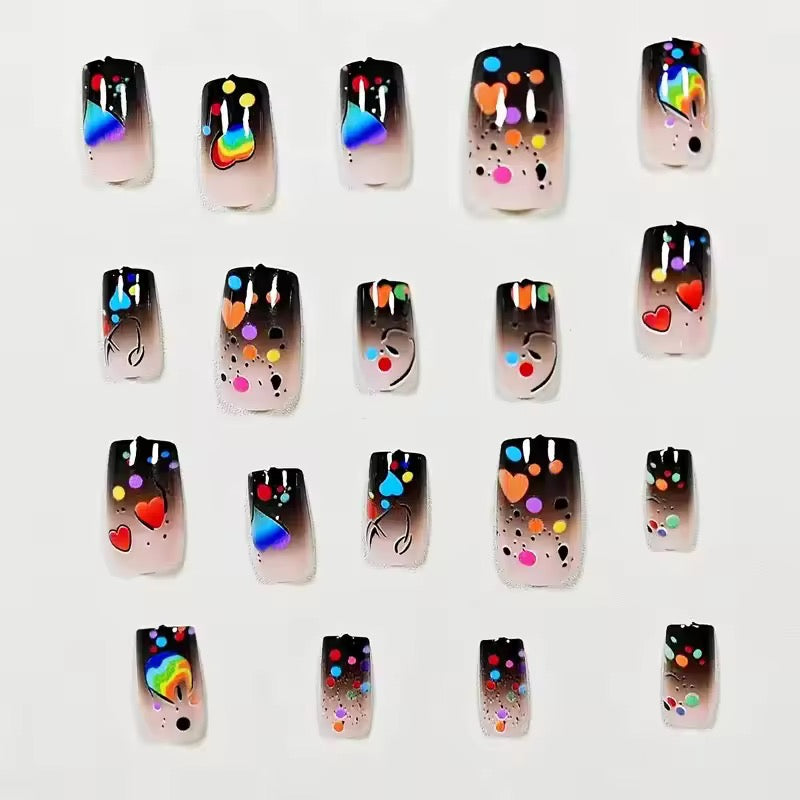 Rainbow Neon 3D Art 24 Piece False Nails Set