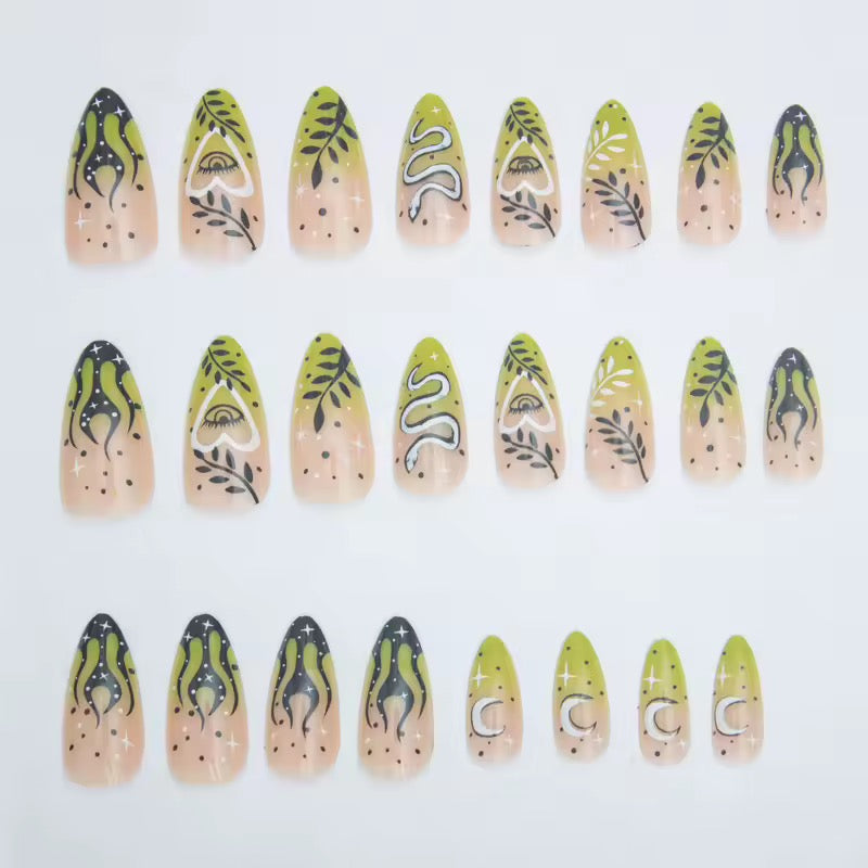 Green Tip Witchcraft Gothic 24 Piece False Nails Set