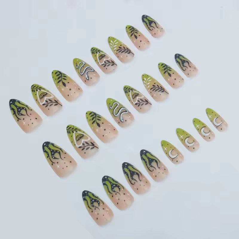 Green Tip Witchcraft Gothic 24 Piece False Nails Set