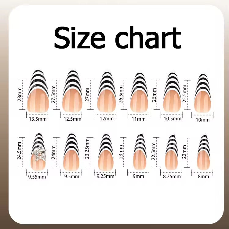 White And Black Stripe French Top Long Star False Nails