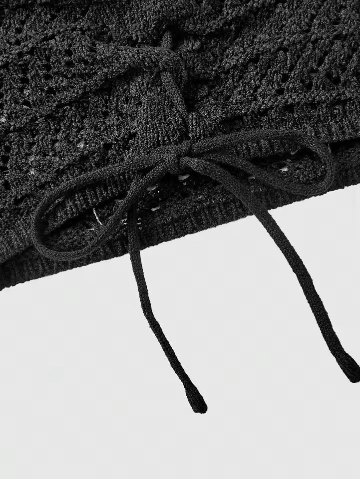 Black Crochet Gothic Boho Moth Embroidered Halter Crop Top