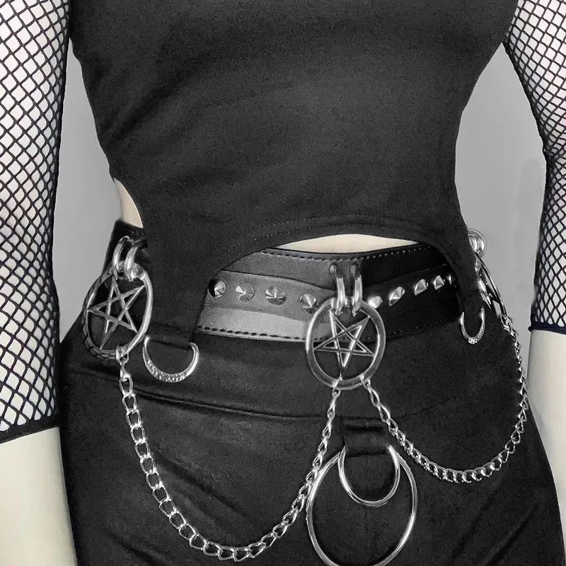 Black Faux Leather Gothic Chain Charm Hot Pant Shorts