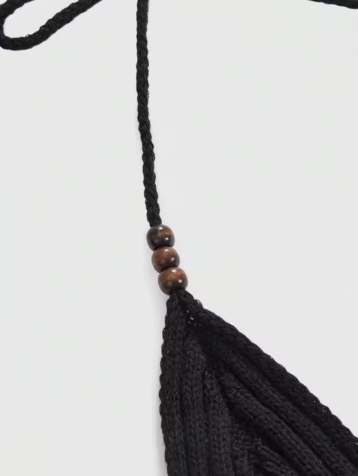 Black Crochet Gothic Boho Moth Embroidered Halter Crop Top