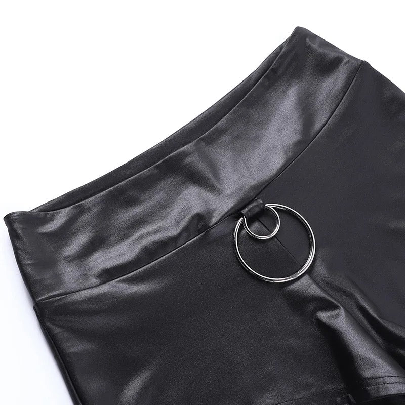 Black Faux Leather Gothic Chain Charm Hot Pant Shorts