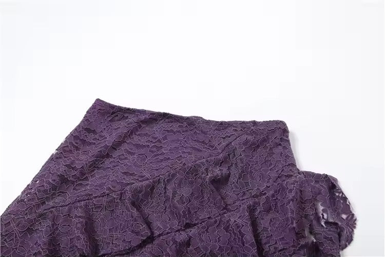 Purple Gothic Lace Asymmetric Maxi Skirt