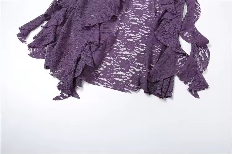 Purple Gothic Lace Asymmetric Maxi Skirt