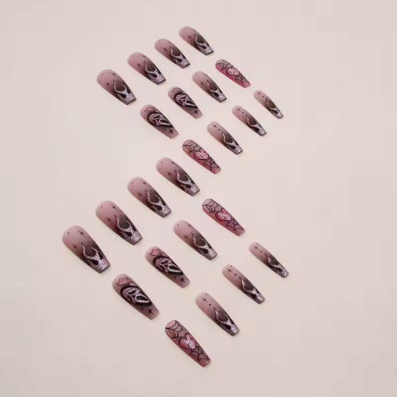 Pink Glitter Halloween Pastel Goth Long Square Tip Press On False Nails