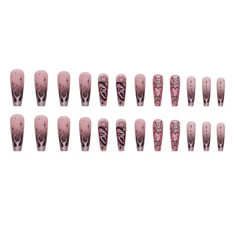 Pink Glitter Halloween Pastel Goth Long Square Tip Press On False Nails