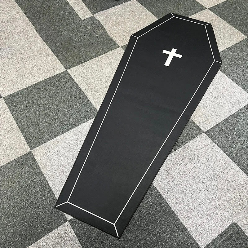 Black Gothic Coffin Shaped Decor Rug