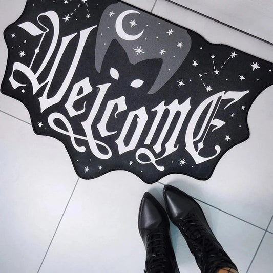 Black Gothic Cat Welcome Decorative Rug