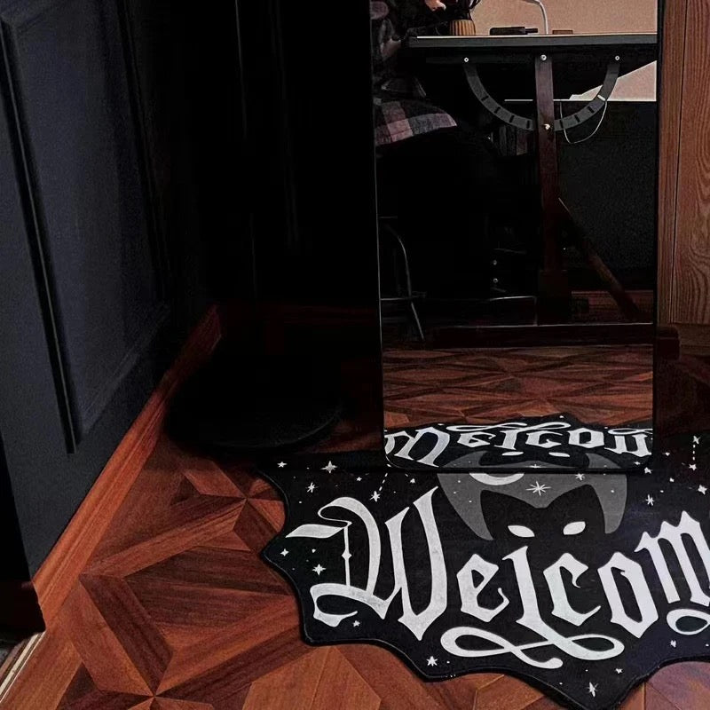 Black Gothic Cat Welcome Decorative Rug