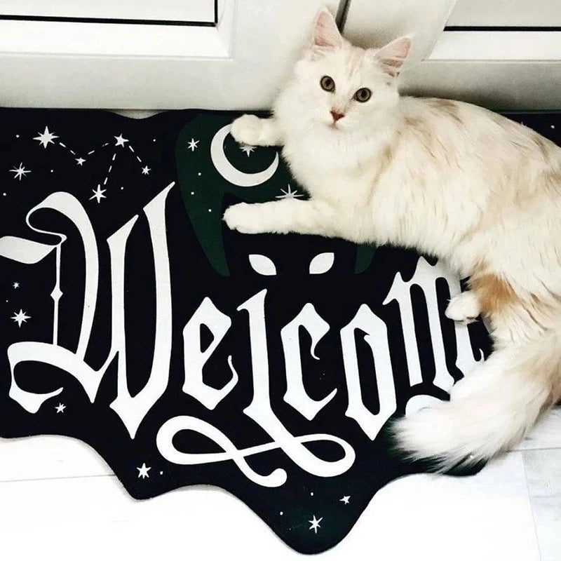 Black Gothic Cat Welcome Decorative Rug