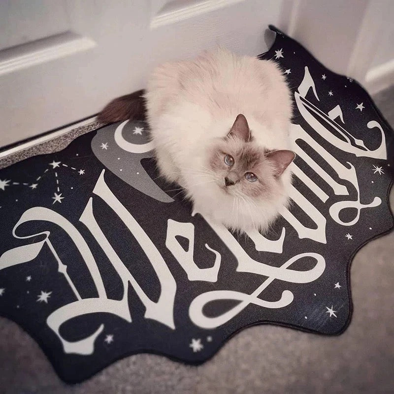 Black Gothic Cat Welcome Decorative Rug