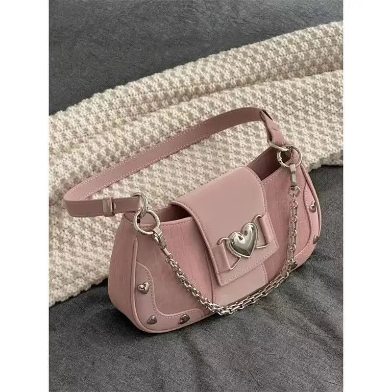 Pink Lolita Heart Studded Chain Shoulder Bag