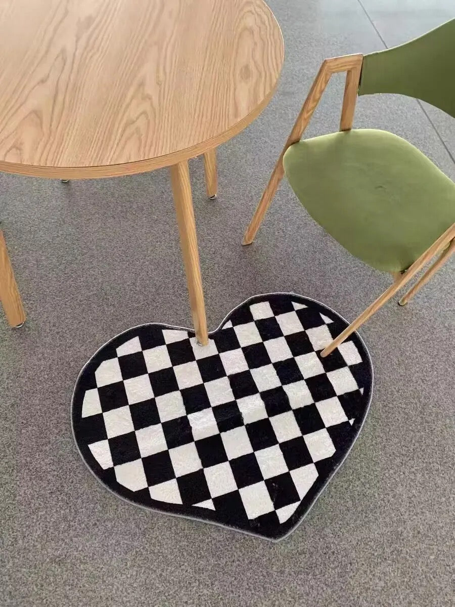 Black And White Checkerboard Heart Shaped Mat