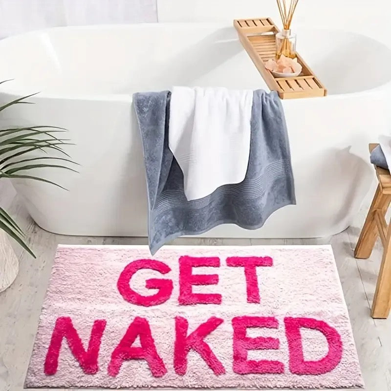 Pink Get Naked Slogan Novelty Maximalist Bath Mat