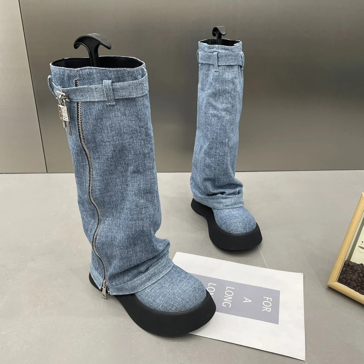 Denim Jean Calf High Platform Alt Boots