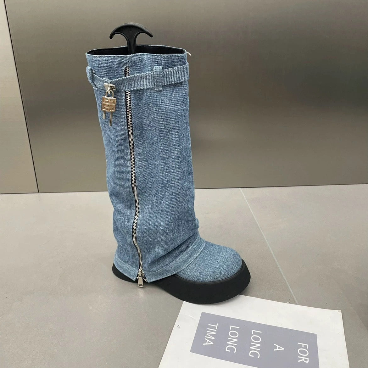 Denim Jean Calf High Platform Alt Boots