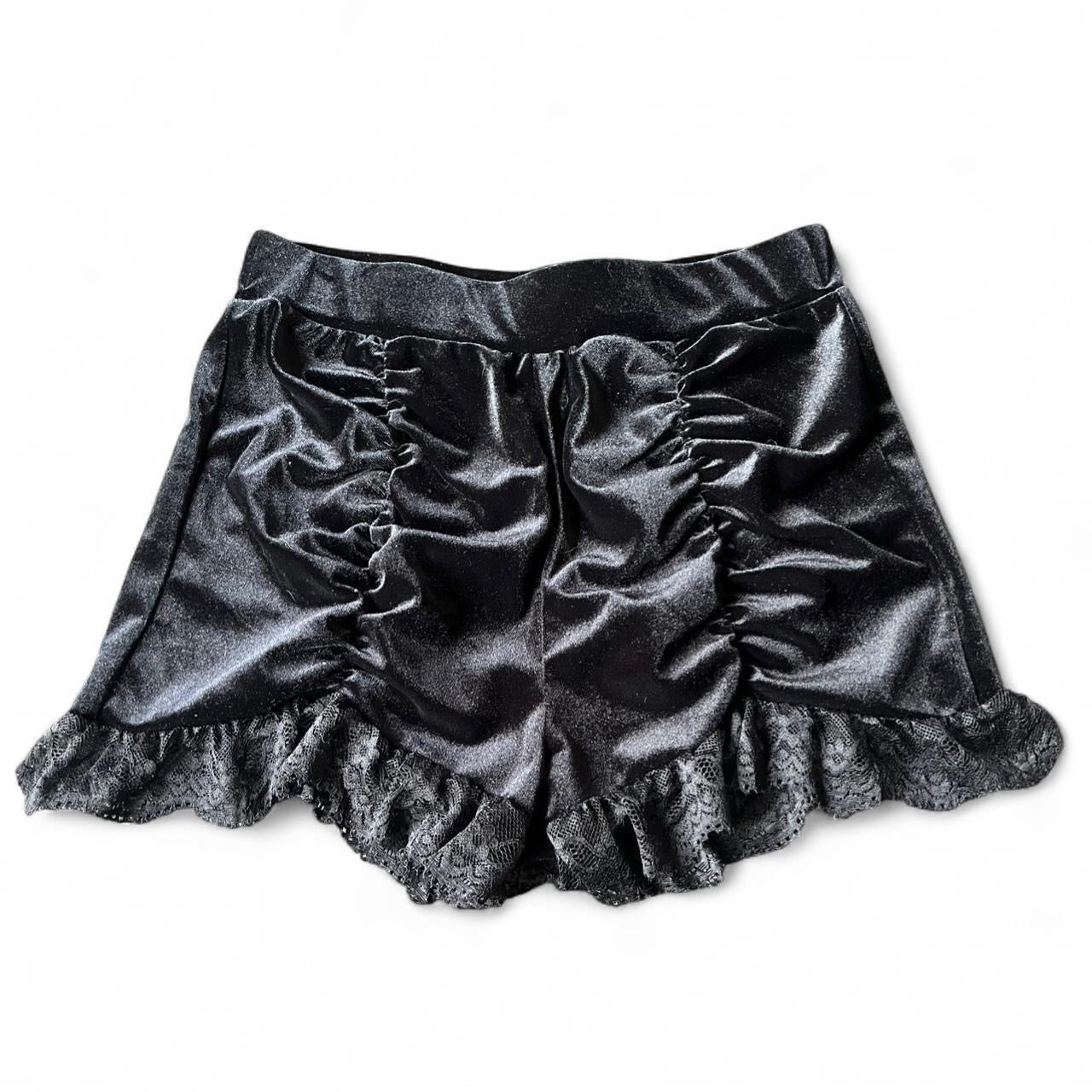 Black Gothic Velvet High Waist Lace Hot Pant Shorts