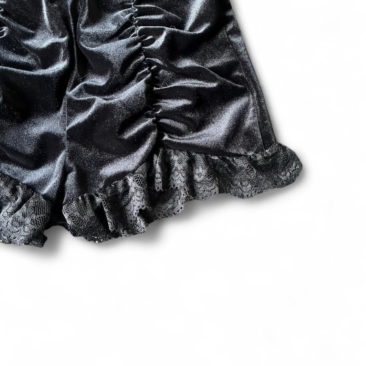 Black Gothic Velvet High Waist Lace Hot Pant Shorts