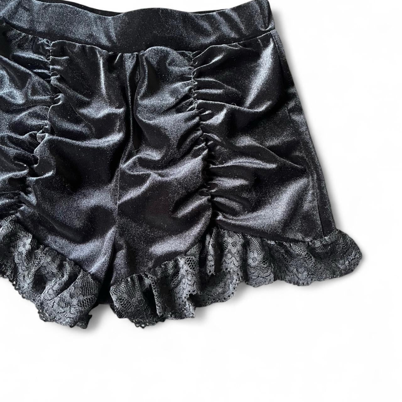 Black Gothic Velvet High Waist Lace Hot Pant Shorts