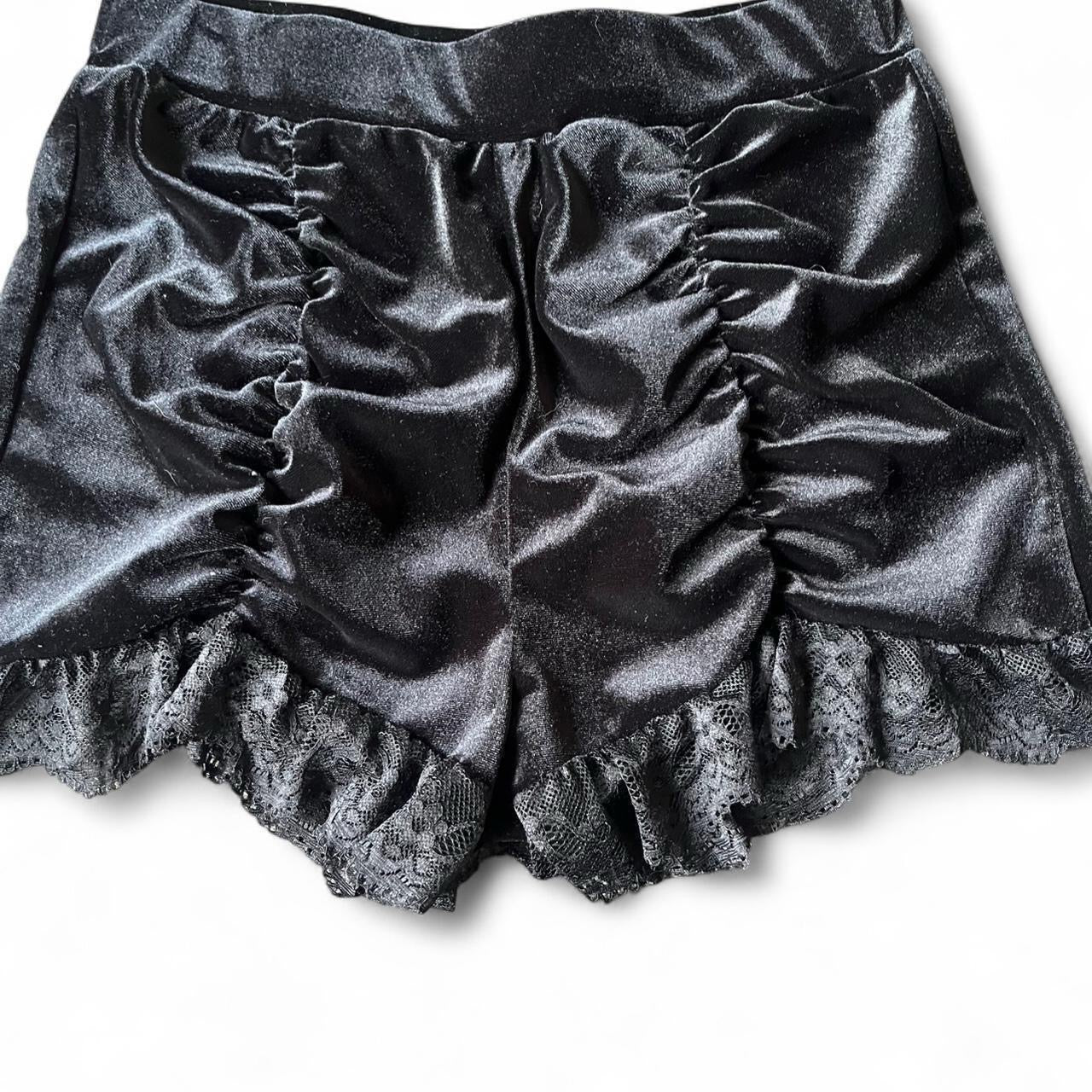 Black Gothic Velvet High Waist Lace Hot Pant Shorts
