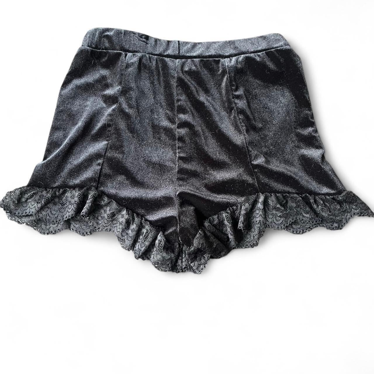 Black Gothic Velvet High Waist Lace Hot Pant Shorts