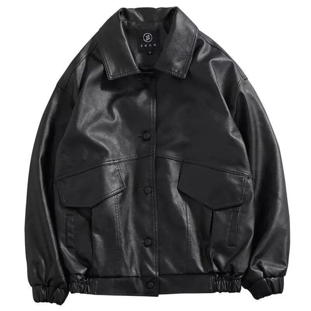 Black Faux Leather Retro Style Bomber Jacket