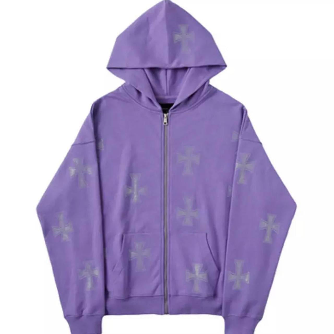 Purple Cross Rhinestone Grunge Zip Hoodie