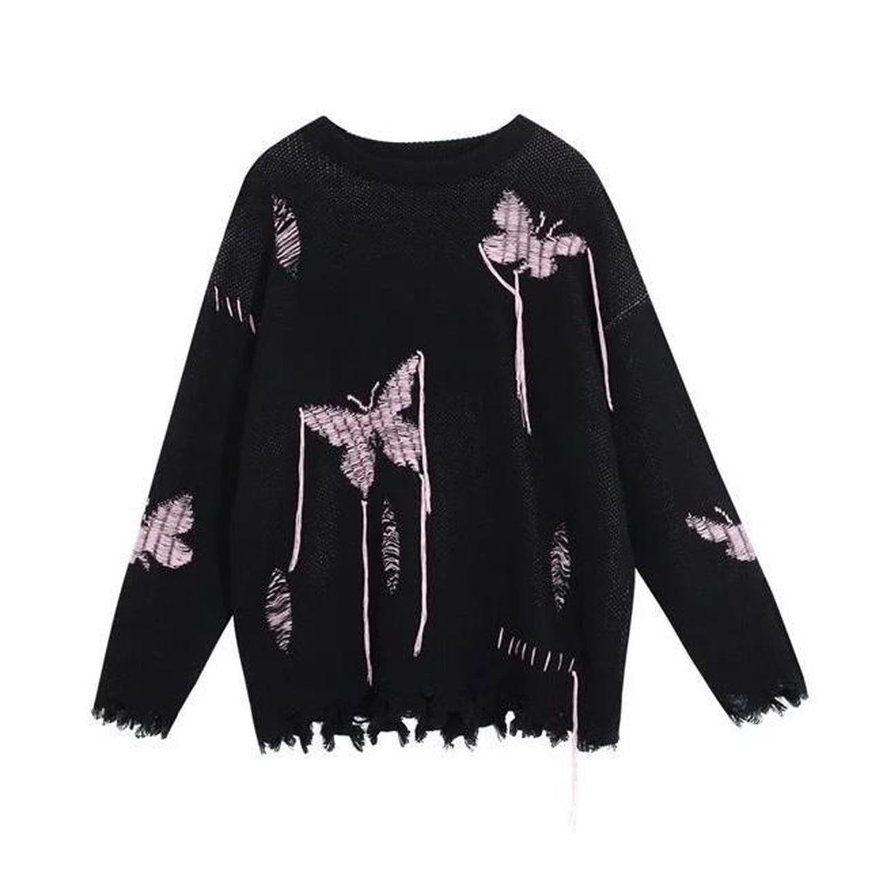 Black Distressed Grunge Butterfly Oversized Jumper