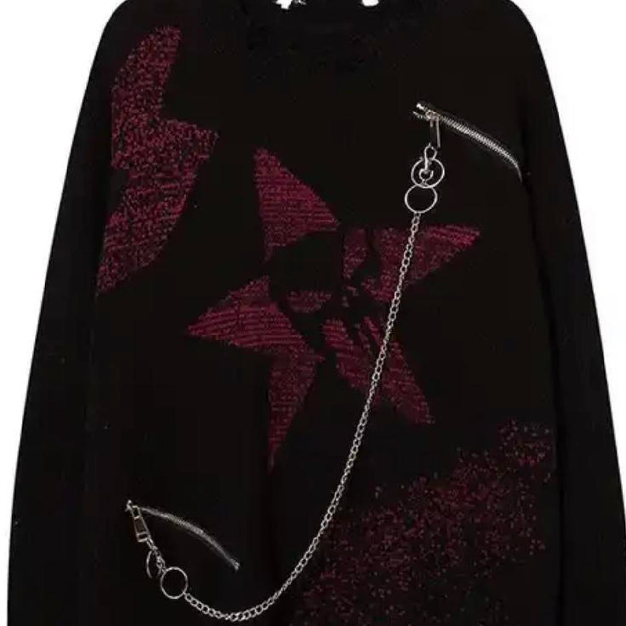 Black Distressed Grunge Star Skull Oversized Chain Jumper